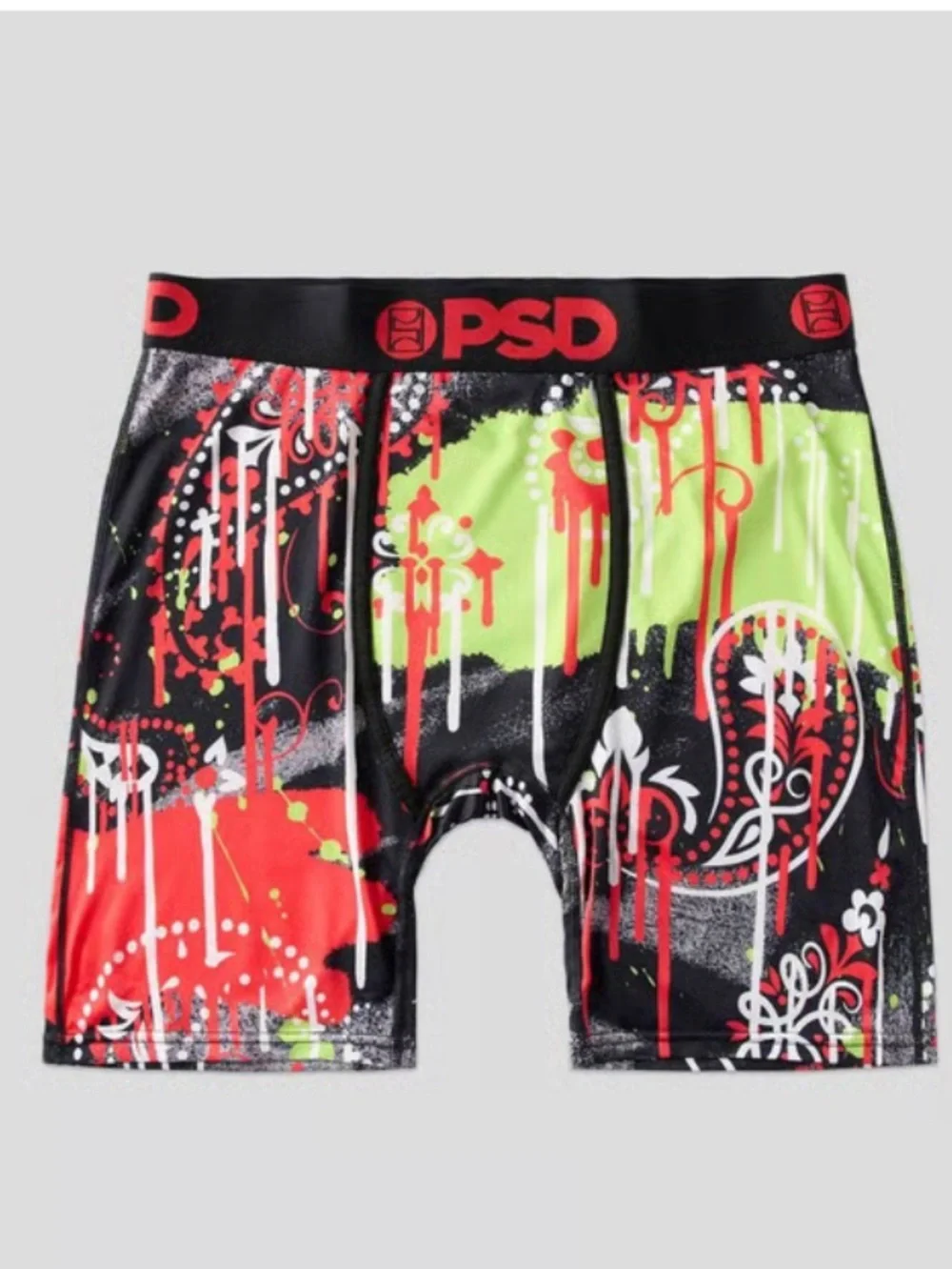 PSD Men's Paisley Print Briefs - Paisley Drip Black/Red, Size Large, NEW NWT